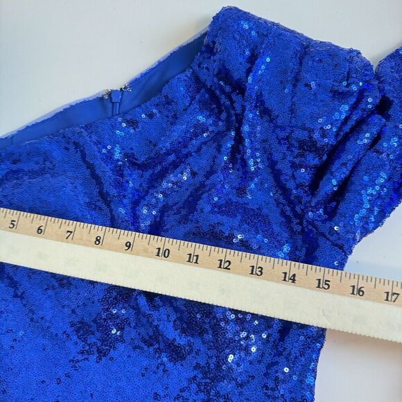 LUSSO Australia Womens Royal Blue One Shoulder Asymmetrical Sequin Mini Dress 6 - Picture 14 of 16